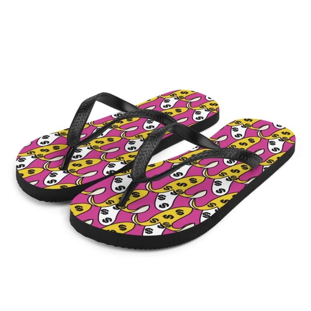 All-Over "Filthy Rich Banana" Flip Flops (Pink)